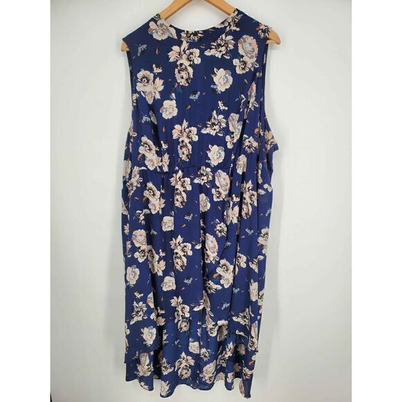 Torrid Women's Navy Blue Floral Sleeveless Tulip Hem Dress Size 4 4X‎ - Picture 1 of 6